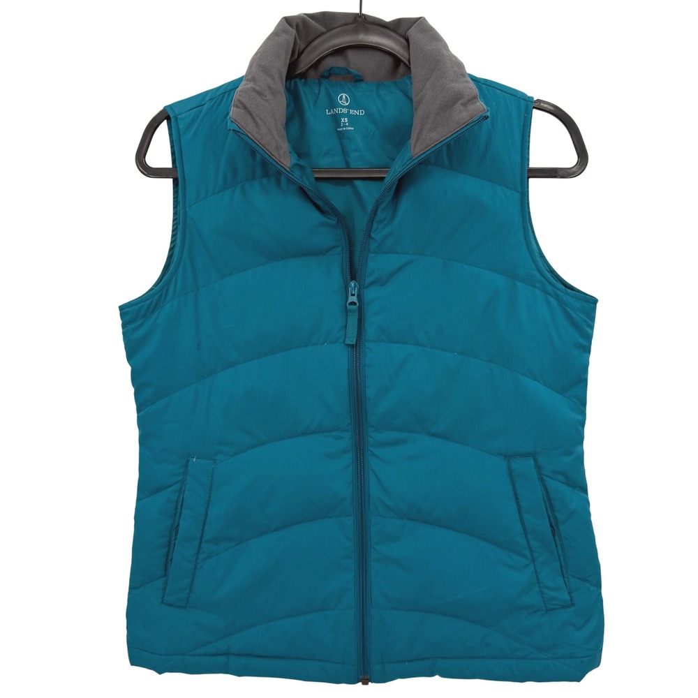 Lands End‎ Womens 600 DOWN Puffer Vest Teal Blue XS 2-4 Quilted Lightweight
